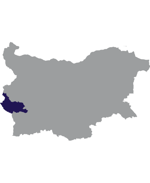 Landkaart Bulgarije grijs met oblast Kjoestendil donkerblauw op transparante achtergrond - 600 * 733 pixels